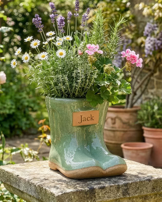 Ceramic Pots & Planters - Personalised Small Green Welly Planter