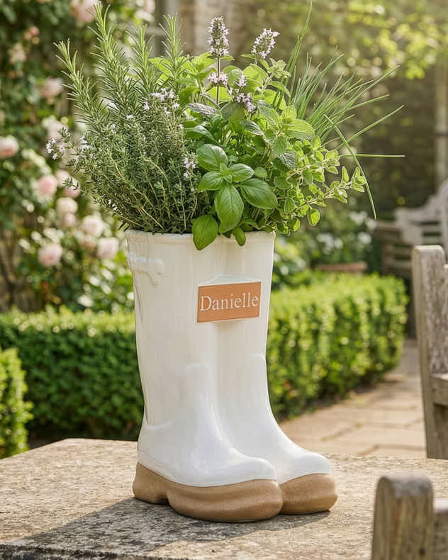 Personalised Large White Welly Planter