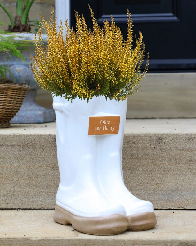 white Personalised Welly Boot Planter