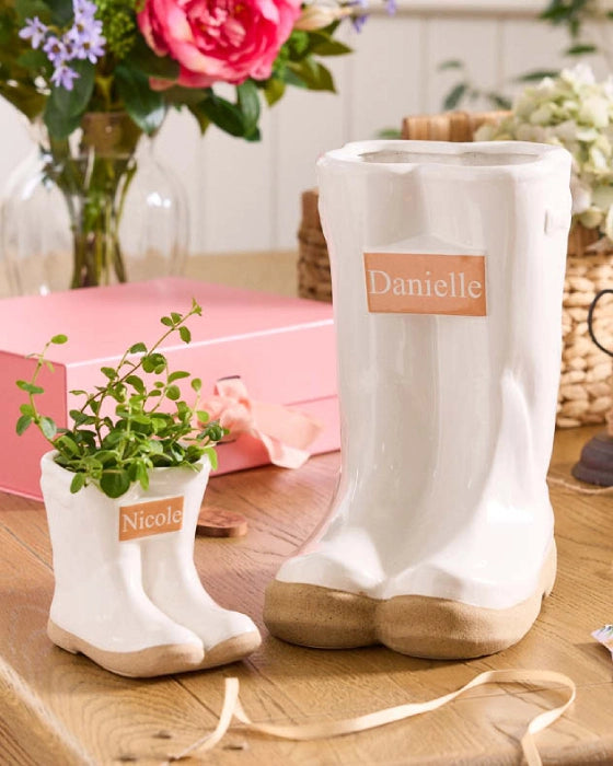 White Personalised Little & Large Planter Set