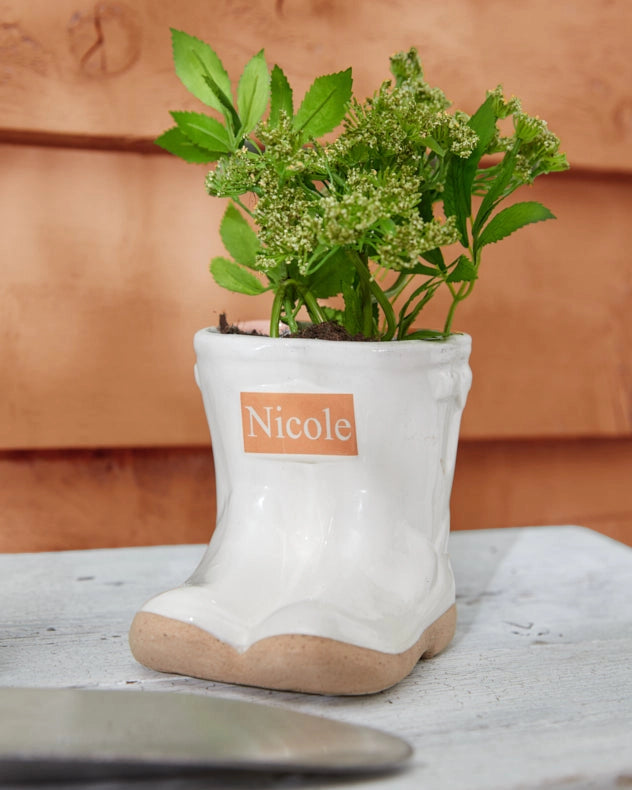 white small Personalised Welly Boot Planter