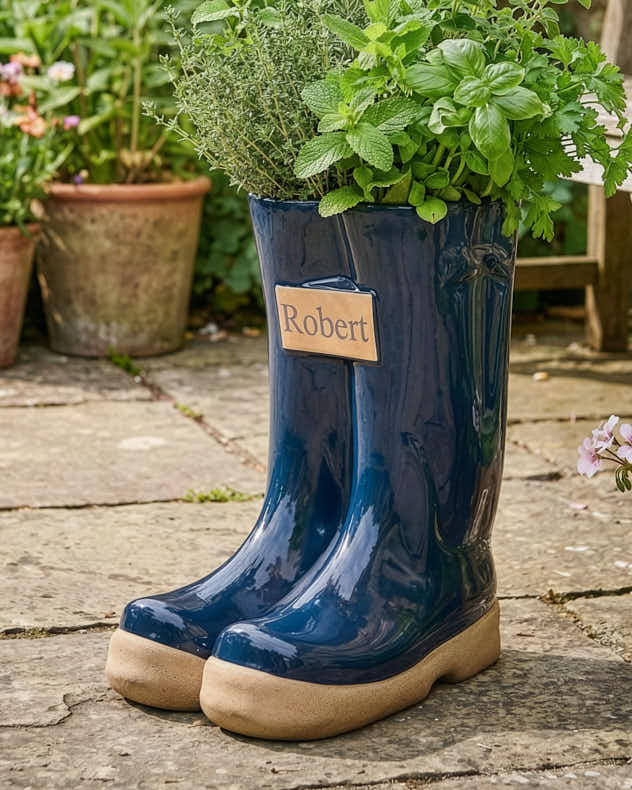 Blue Ceramic Pots & Planters - Personalised Large Blue Welly Planter