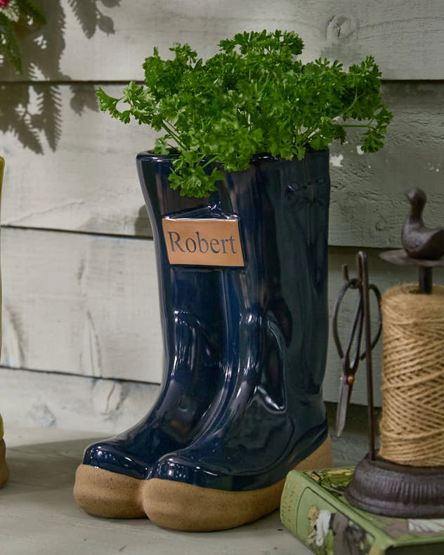 Black ceramic garden flower pot