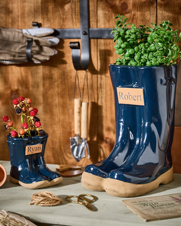 Personalised Blue Wellington Planter