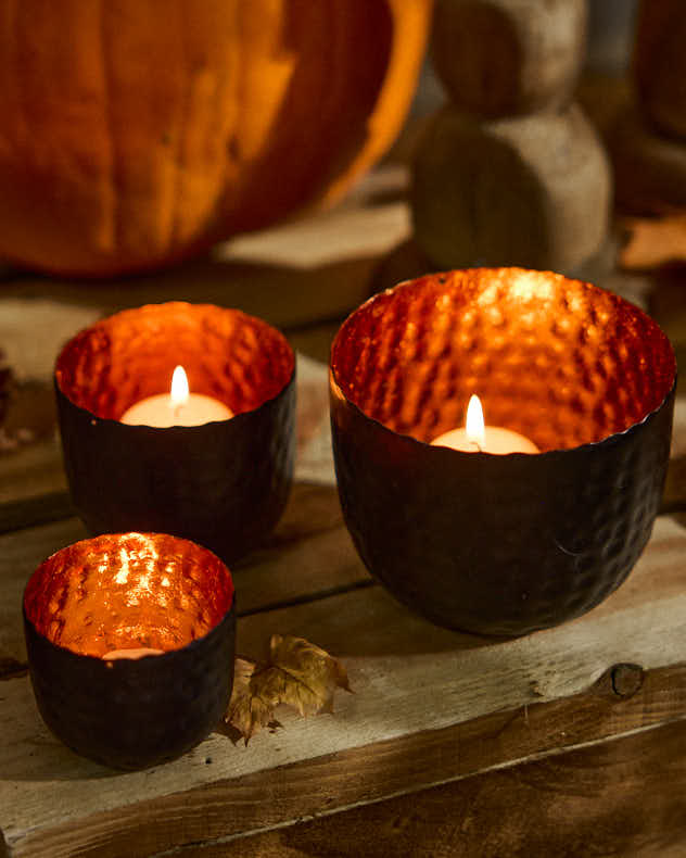 Set of 3 Black & Copper Tealight Holders