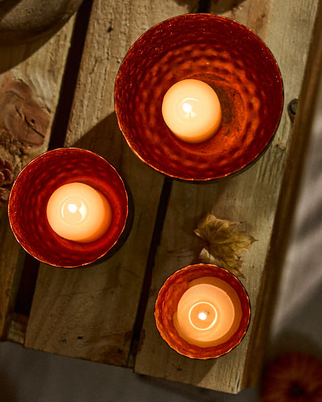Set of 3 Black & Copper Tealight Holders