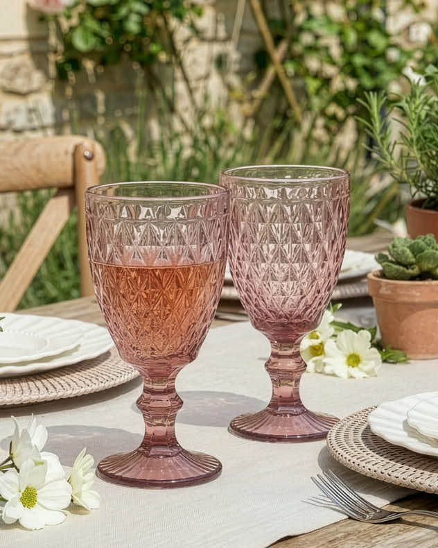 Wine Glasses Set of 2 - Rococo Pink Wine Goblet