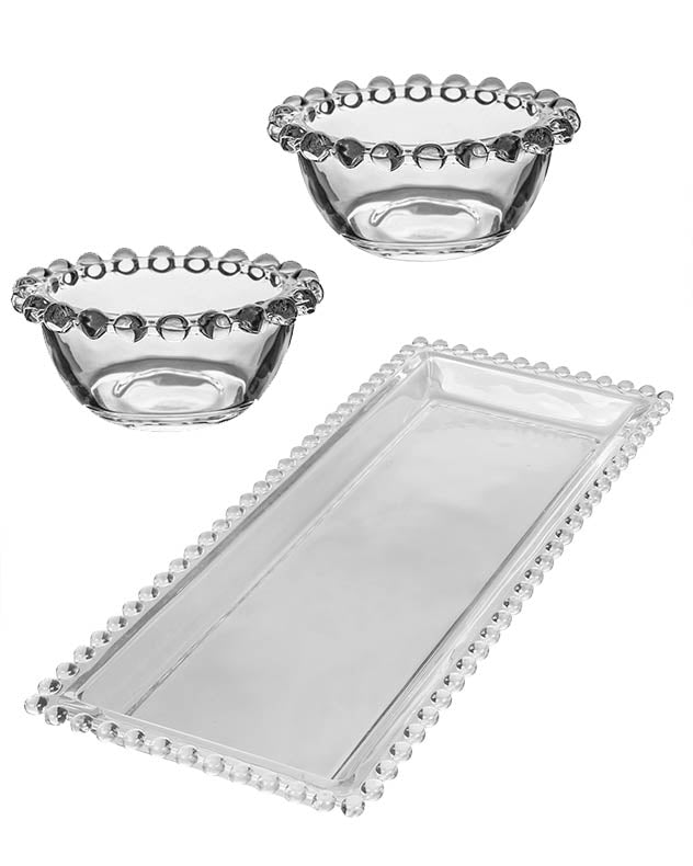 Large Bella Perle Beaded Glass Serving Platter and Bowls Set