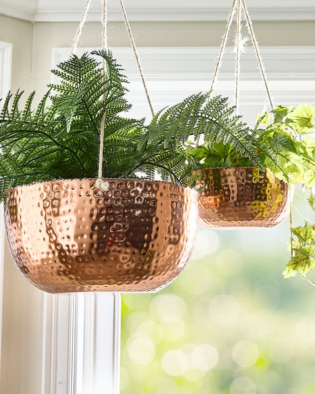 Set of 2 Copper Hanging Bucket Planters