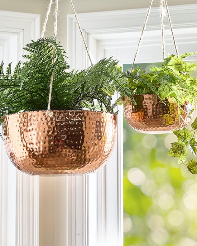 Set of 2 Copper Hanging Bucket Planters