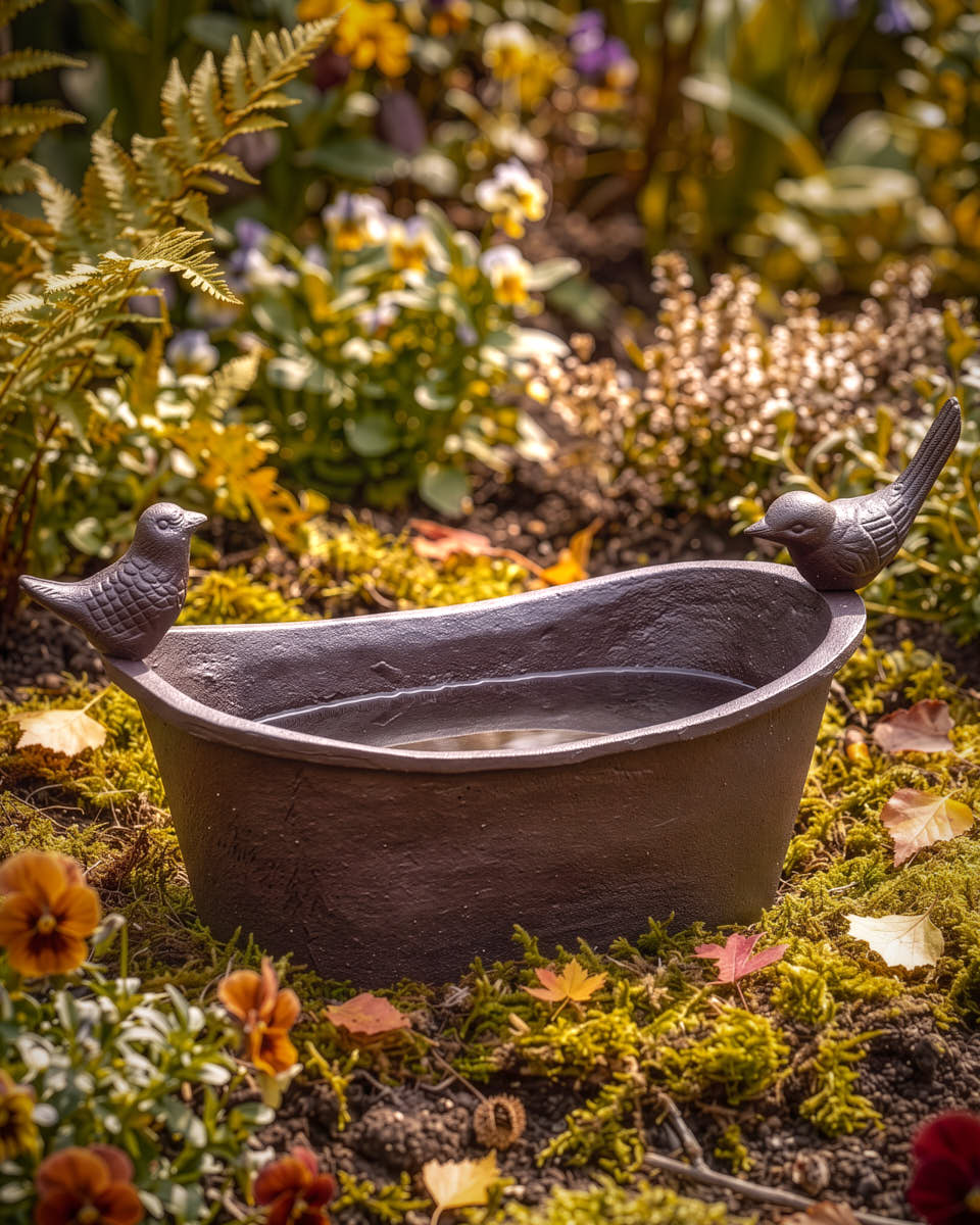 Cast Iron Roll Top Bird Bath Gift