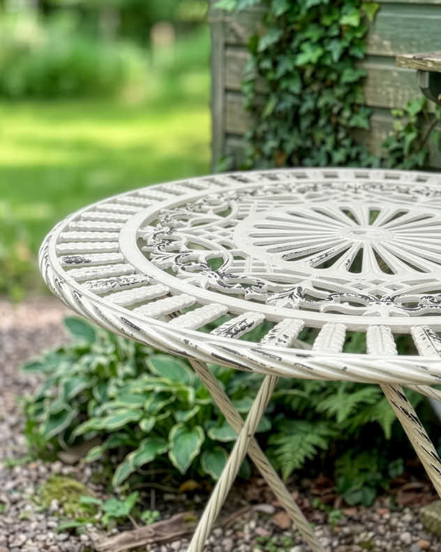 Outdoor Ivory Slatted Bistro Table