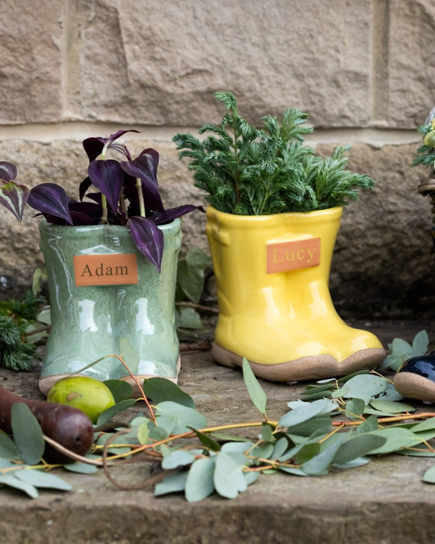 Two small Personalised Welly Boot Planters