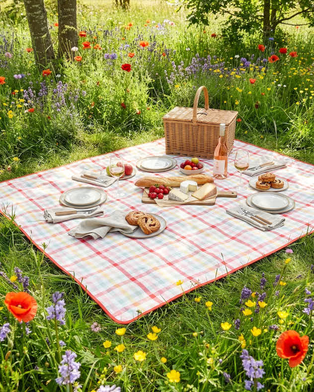 Chantilly Pastel Gingham Picnic Blanket