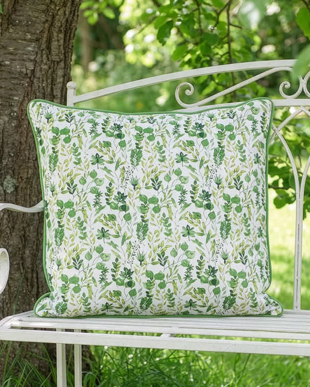 Green &amp; White Cotton &amp; Polyester Seat Pads - Extra Large Botanical Green Chair Cushion