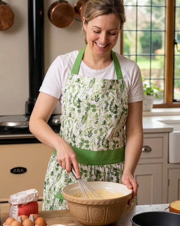 White Cotton Aprons - Adult Botanical Kitchen Pinny Apron