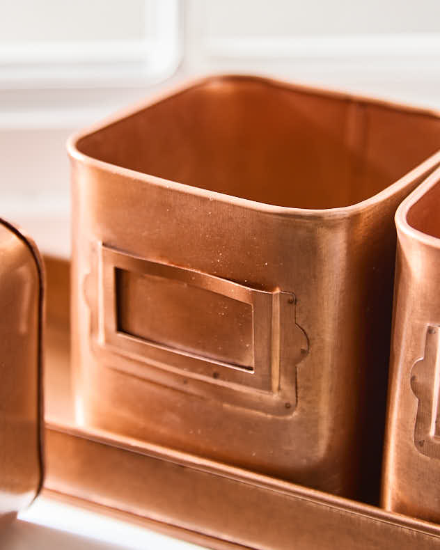 Set of 3 Copper Finish Herb Pots on Tray