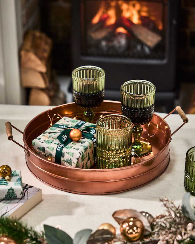 Wooden Handled Copper Bar Tray