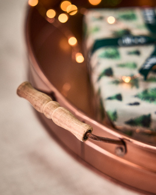 Wooden Handled Copper Bar Tray