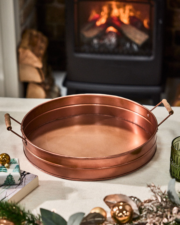 Wooden Handled Copper Bar Tray