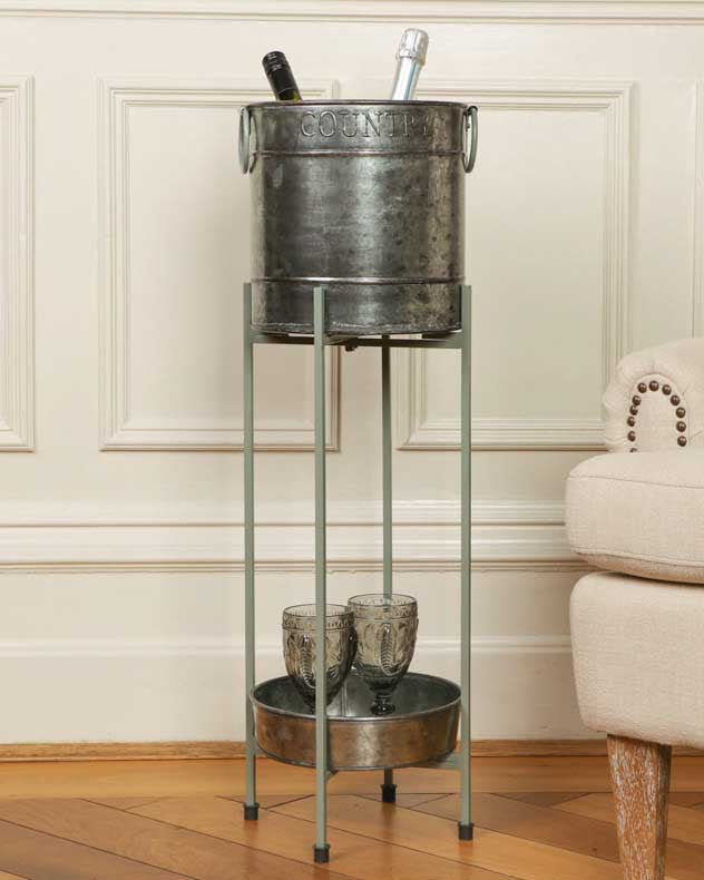 Embossed Ice Bucket on Stand with Tray