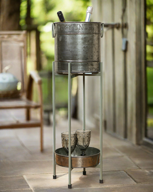 Country Embossed Ice Bucket on Stand with Tray