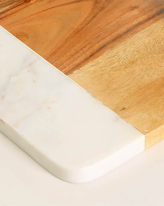 Natural Acacia Wood Chopping Board with Marble Detail