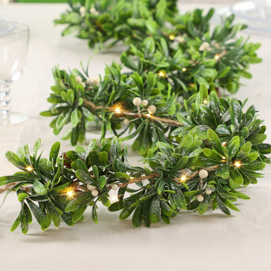 Pre-lit Merry and Bright White Berry Christmas Garland 180cm