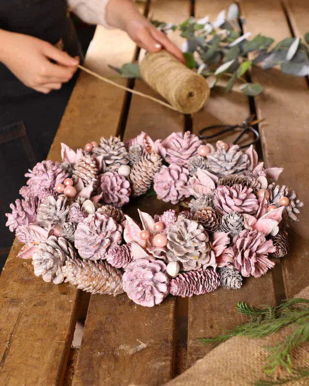 Enchanted Blush Wreath on wood table 