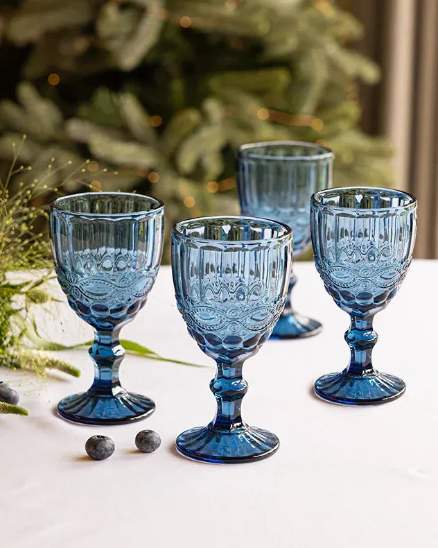 Set of 4 blue glassware