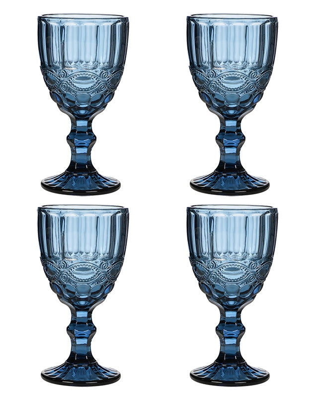 Set of Four blue wine glasses