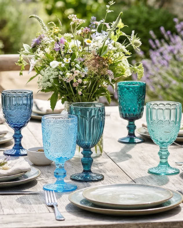 Moonlight Blue Mix and Match Wine Goblets