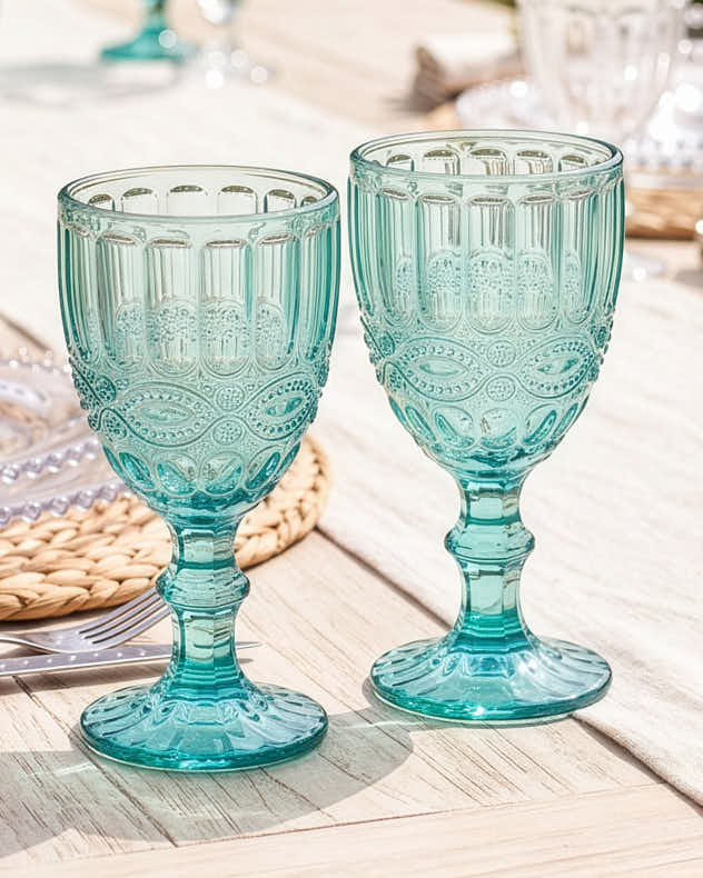 Wine Glasses - Aurielle Turquoise Wine Goblet
