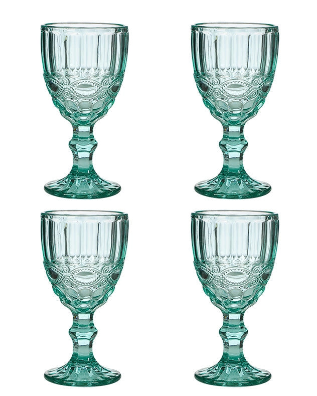 Set of Four turquoise wine glasses