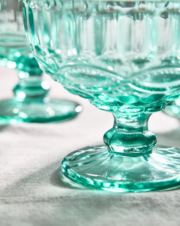 Glassware Set of 6 - Aurielle Turquoise Glass Dessert Bowl