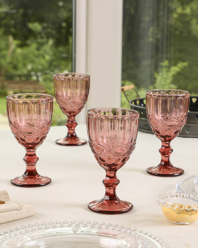 Dibor + Set Of Four Vintage Embossed Coloured Wine Glasses