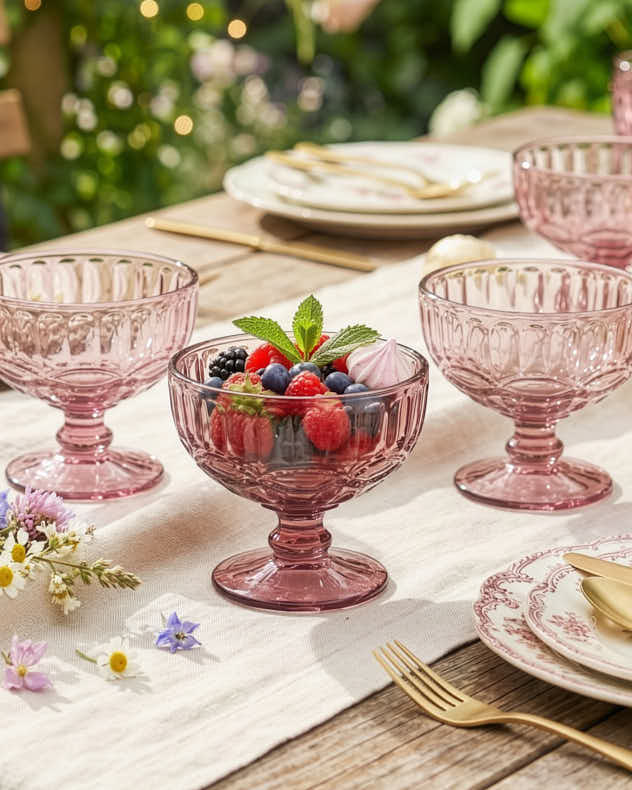 Single Pink Glass Glassware - Aurielle Pink Glass Dessert Bowl