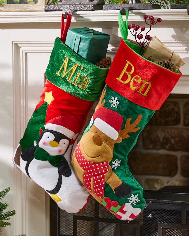 Penguin Red & Green  Stockings - Personalised Penguin & Reindeer Stockings