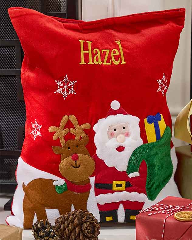 Red & Multi-colour Christmas Sack - Personalised Festive Friends Santa Sack