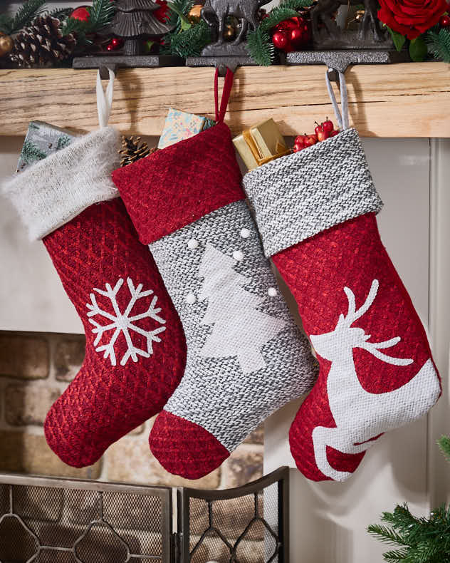 Snowflake Red  Stockings - Chunky Knitted Christmas Stockings