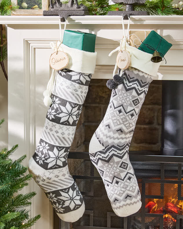 Snowflake Grey &amp; White  Stockings - Personalised Shetland Christmas Stockings
