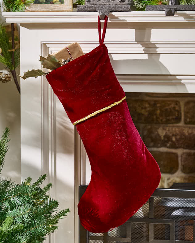 Red &amp; Gold Velvet Stockings - Knightsbridge Red Velvet Christmas Stocking