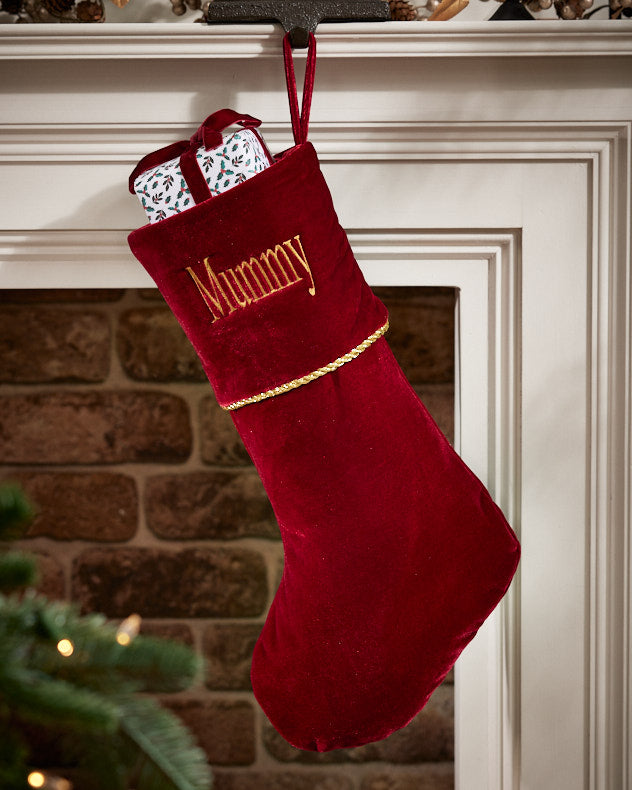 Personalised Knightsbridge Red Velvet Christmas Stocking