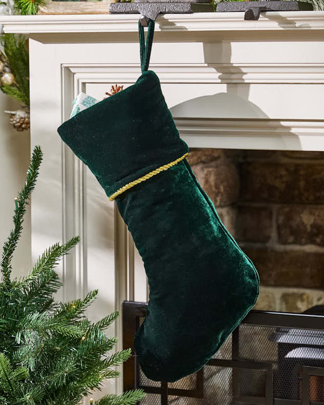 Green & Gold Velvet Stockings - Knightsbridge Green Velvet Christmas Stocking