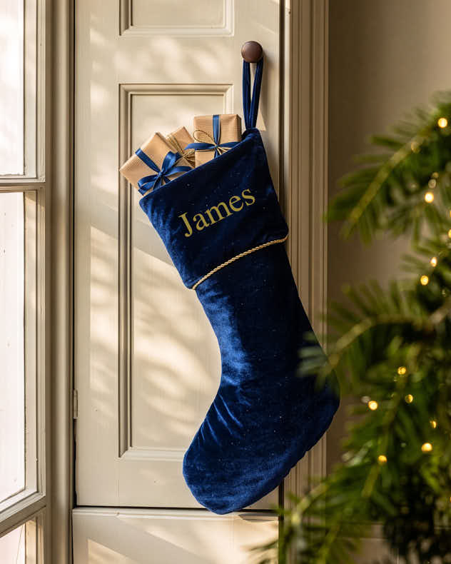 Personalised Knightsbridge Blue Velvet Stocking