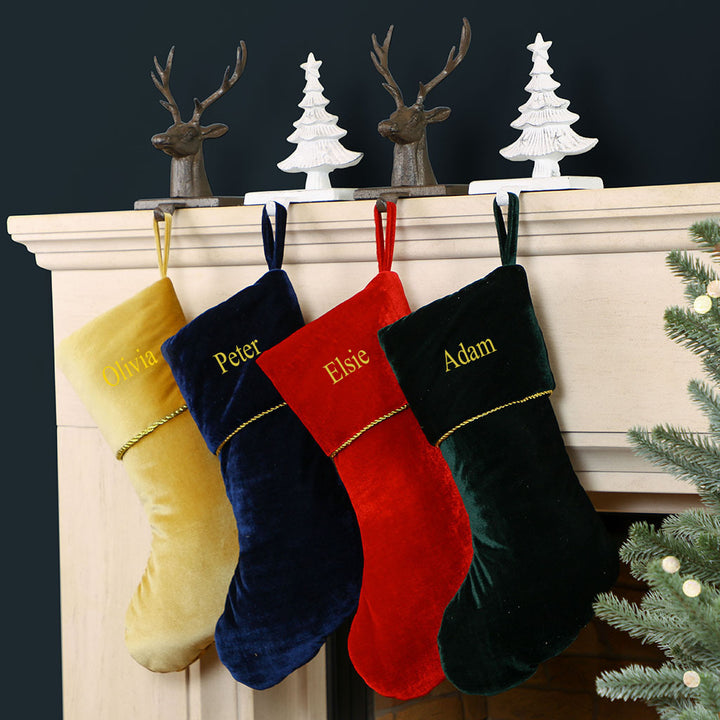 Personalised Velvet Christmas Stocking Vintage Style Fireplace Mantelpiece Gift Present Sack Stocking with Gold Braided Band Finish