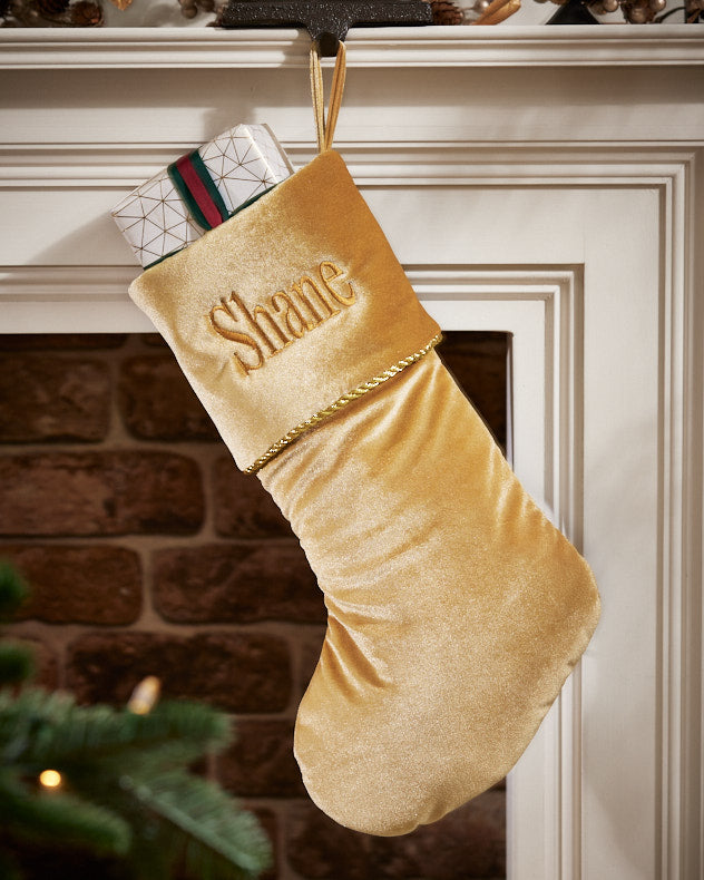 Personalised Knightsbridge Gold Velvet Christmas Stocking