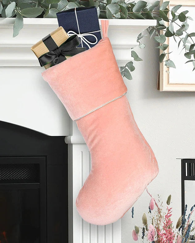 Pink Blue velvet christmas stocking