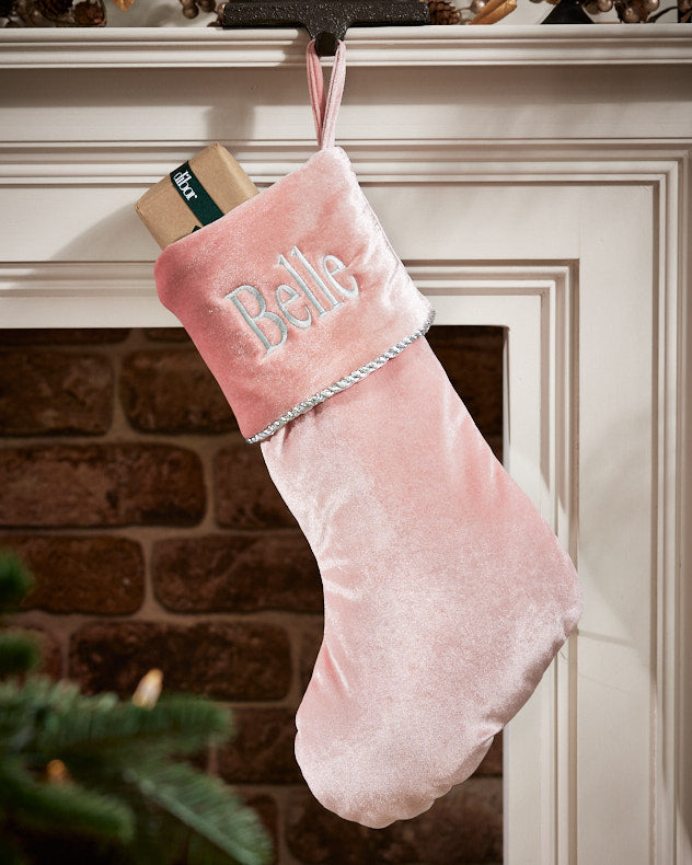 Personalised Knightsbridge Pink Blush Velvet Christmas Stocking