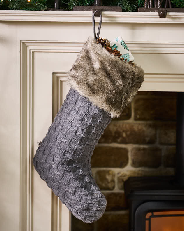 Nordic Knit Christmas Stocking - Dibor - Grey Stockings